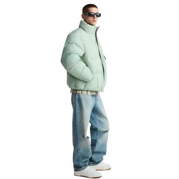 Zara Puffer Jacket Men's Green Mock Neck Long Sleeve Pocket Detail Zip-Up Medium - Picture 5 of 17